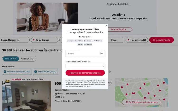 Création d'alertes de recherche se loger