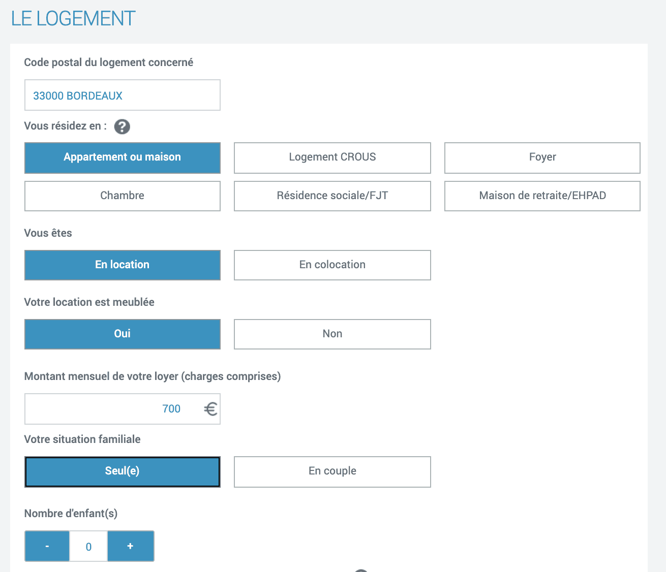La description de votre logement pour la simulation apl 