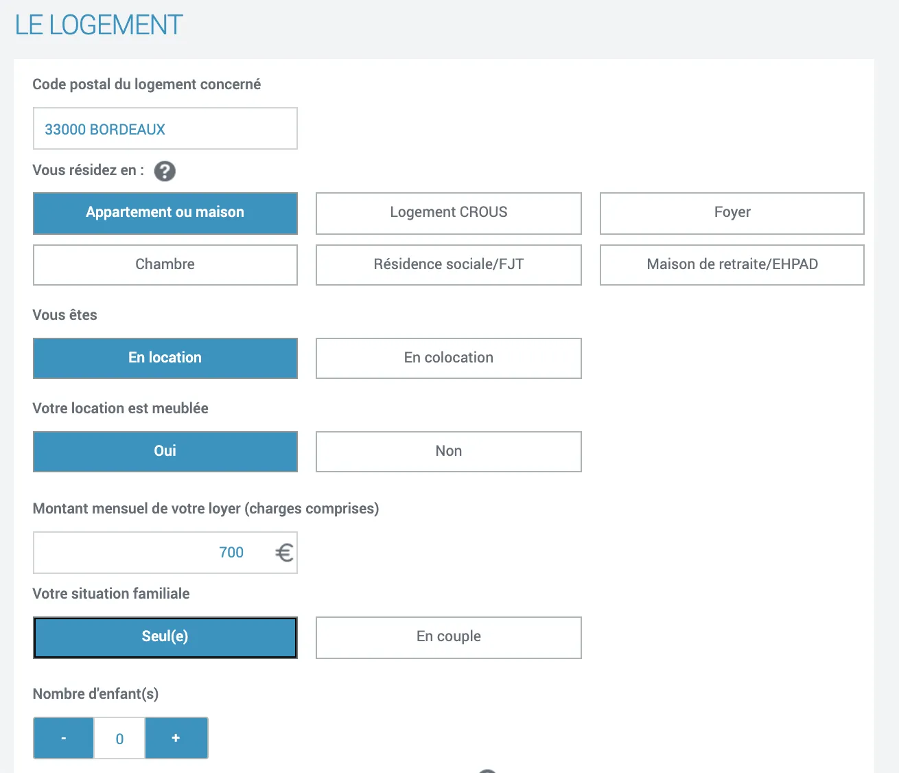 La description de votre logement pour la simulation apl 