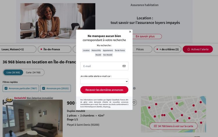 Création d'alertes de recherche se loger